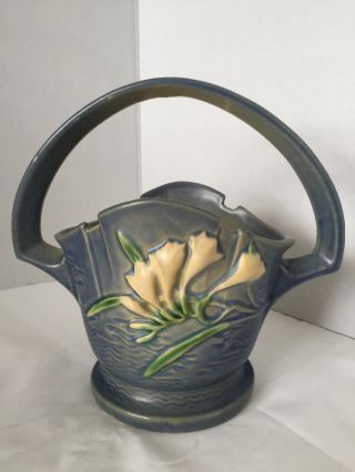 Vintage Roseville Pottery 391 - 8 Blue Basket 4