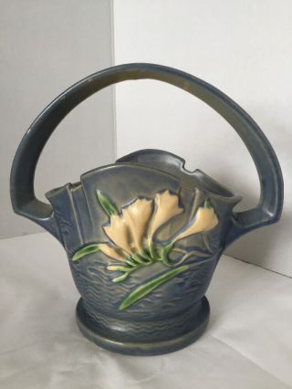 Vintage Roseville Pottery 391 - 8 Blue Basket 5