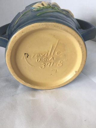 Vintage Roseville Pottery 391 - 8 Blue Basket 6