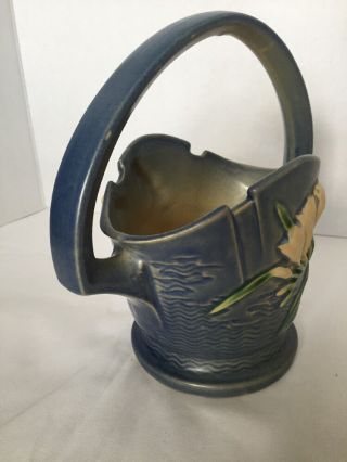 Vintage Roseville Pottery 391 - 8 Blue Basket 7