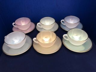 Arcopal France Opale,  6 Opalescent Harlequin Tea Cups With 6 Matching Saucers