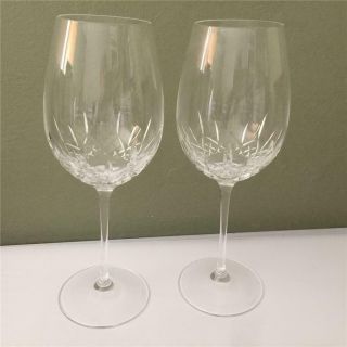 2 Waterford Cut Crystal Lismore Essence Pattern Water Goblets - Etched Waterford