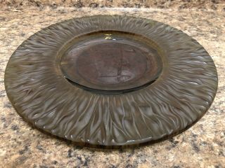 LALIQUE Crystal France WATER LILY Charger Platter Candle Plate Amber Brown Green 5
