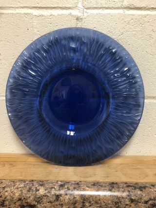 Lalique Crystal France Water Lily Charger Platter Candle Plate Blue