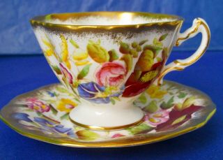 Hammersley & Co Queen Anne Hand Painted Bone China Pedestal Coffee Cup & Saucer