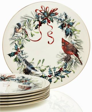 Lenox Winter Greetings Dinner Plates Set Of 6 Set With 24k Gold Accent $300
