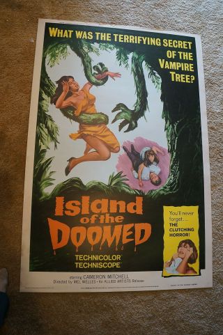 Island Of The Doomed Sexy Girl Attacked By Vampire Tree Horror 40 X 60 1966