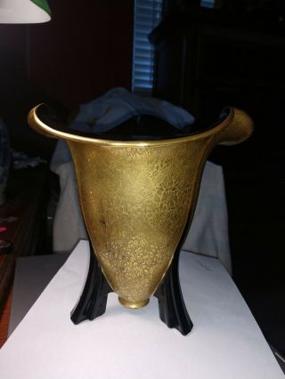 Duncan & Miller Glass Art Deco Rocket Vase Gold Enamel Over Black Glass