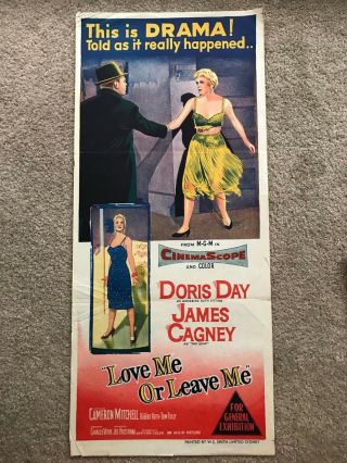 Daybill Poster 13x30 Love Me Or Leave Me (1955) Doris Day,  James Cagney