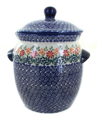 Blue Rose Polish Pottery Garden Bouquet Cookie Jar