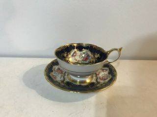 Vintage Aynsley Tea Cup & Saucer Aristocrat Gold Gilt Athens Cobalt Blue