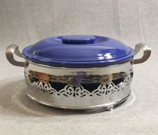 Vintage Fiesta Kitchen Kraft Cobalt Casserole With Metal Carrier - Fiestaware