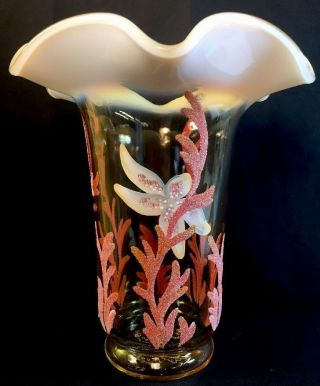 Fenton Art Glass Hand Painted Silken Sand Vase Signed Christine Fenton Limited