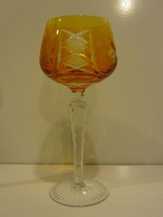4 VINTAGE BOHEMIAN CRYSTAL WINE GLASSES MULTI - COLOR CUT to CLEAR GRAPE & LEAF 5