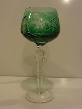 4 VINTAGE BOHEMIAN CRYSTAL WINE GLASSES MULTI - COLOR CUT to CLEAR GRAPE & LEAF 6