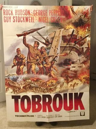Large Originial 1967 Movie Poster (tobrouk) Rock Hudson 61 1/2”x 46” 16 Fold