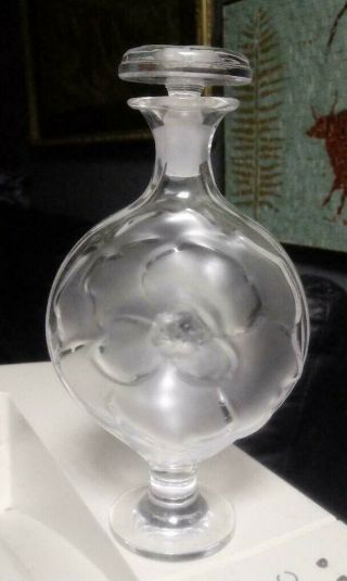 Vintage Lalique France Frosted Crystal Moulin Rouge Flowered Perfume Bottle