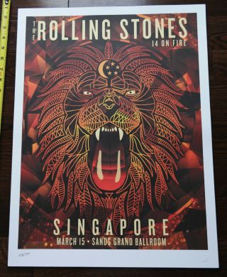 Rolling Stones 14 On Fire Tour 2014 Singapore 172/500 Lithograph Poster