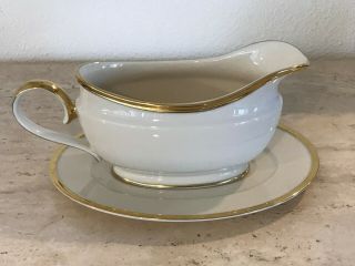 Lenox Eternal Sauce Boat And Stand Ivory Gold Trim