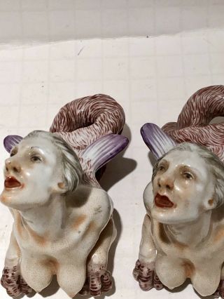 Pair Antique German Porcelain Figural Mermaid Cane ? Vase Handle Mounts 3