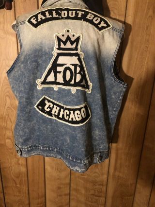 Fall Out Boy Rock Jean Denim Jacket Vest Removable Hood Xl Merch W/ Buttons