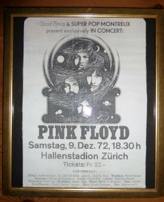 Pink Floyd Concert Gig Poster Flyer.  Bill Sticker.  Zurich December 1972.