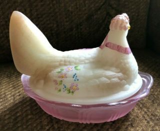 Fenton Glass Hand Painted and Signed Hen on Nest Candy Dish 2