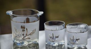 Vintage Rocks - Lowball Glasses With Matching Ice Bucket,  Silver And White