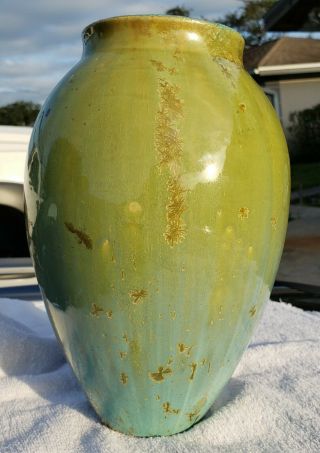 Antique Fulper Pottery Blue/Green Flambe Crystalline Glaze Vasekraft 9 1/2 