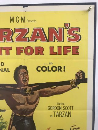 TARZAN ' S FIGHT FOR LIFE Movie Poster (VeryGood) One Sheet 1958 Gordon Scott 3992 3