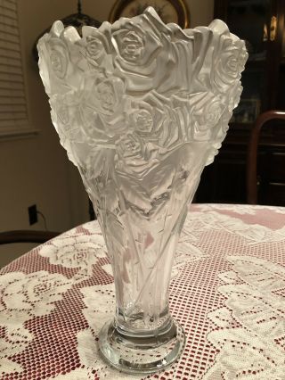 Shannon Crystal Art Deco Bohemian Frosted Vase With Rose Design