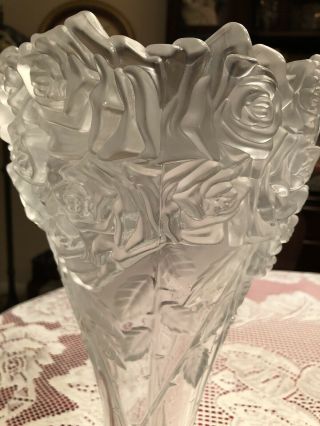 Shannon Crystal Art Deco Bohemian Frosted Vase With Rose Design 3