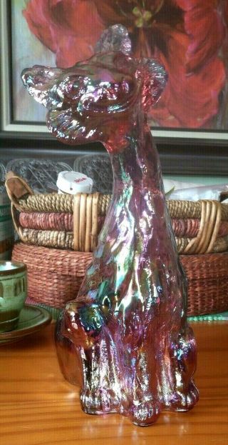 Fenton Carnival Art Glass Amethyst Pink Winking Alley Cat 11 " Figurine