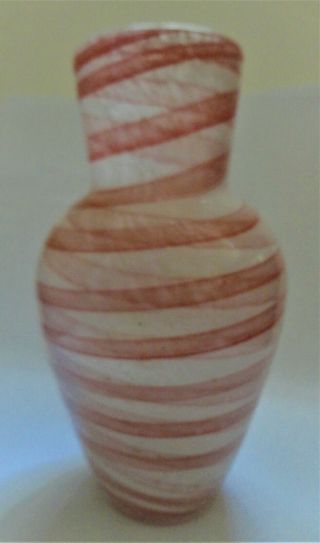 Seguso Murano Art Glass Spatter Opalino W/ Swirling Venice Red Stripe Vase 10,  " H