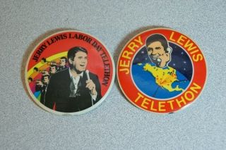 Vintage Jerry Lewis Labor Day Telethon Pinback Button Pin - Set Of 2