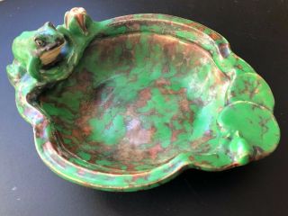 Vintage Weller Art Pottery Coppertone Center Bowl - Frog On Lily Pad