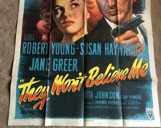 1947 THEY WON ' T BELIEVE ME 3 Sheet Movie Poster 41 x 81 inches 2