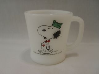 Fire - King Peanuts Snoopy Boy Cub Scout Advertising Milk Glass Coffee Mug