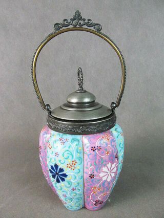 19thc Thomas Webb " Moroccan " Enamel Art Glass Cracker Jar