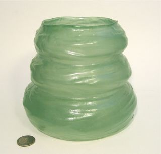 Vintage Consolidated Art Glass Catalonian 1183 Jade Green Wash 3 Tier Cone Vase