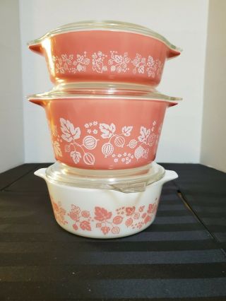 Vintage Pyrex Pink Gooseberry Cinderella Bowl Set Of 3 1950 
