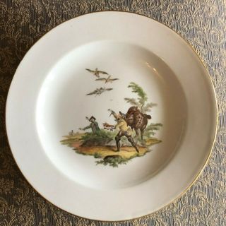 Lovely Antique Meissen Plate Hand Painted Bird Hunting Scene