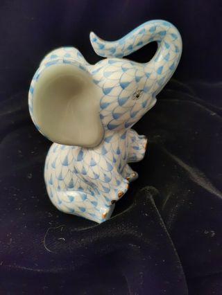 Herend Blue Fishnet Baby Elephant Figurine