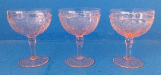 Anchor Hocking Mayfair Open Rose Pink 3 Champagne Tall Sherbets Authentic