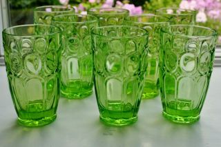 Vintage Fostoria Moonstone Green Glass Tumblers Set Of 8 Rare