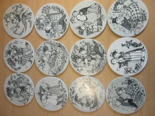 Set Of 12 Bjorn Wimblad For Nymolle Denmark Monthly Porcelain Tiles 6 "