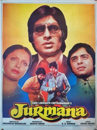 Rare Bollywood Poster,  Amitabh Bachchan,  Jurmana,  1979,  India