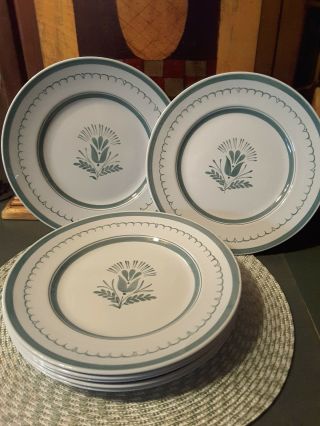Vintage Arabia Of Finland Green Thistle 8 Dinner Plates Handpainted Lovely Set