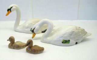 Beswick Ware Swan and Cygnet family Swans Head Up and Down Cgynet Left and Right 6
