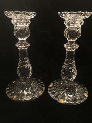 Sparkling Baccarat Crystal " Bambous " Swirl Candlestick Candle Holder Pair 9 " Euc